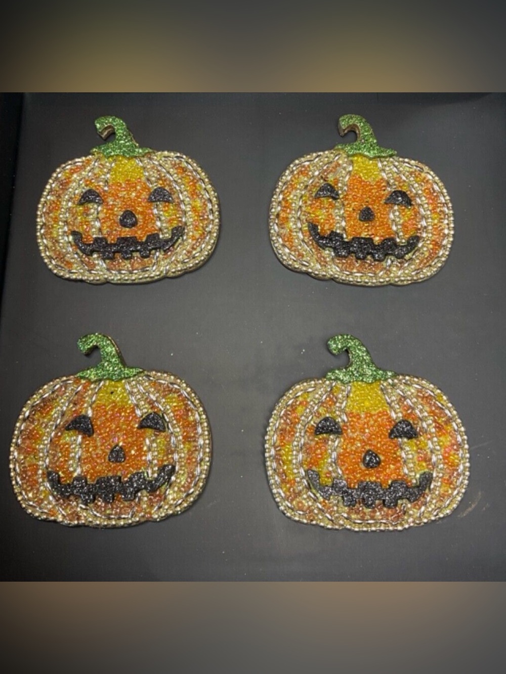 Tahari Home Beaded Jack-o’-Lantern Napkin Rings, Set of 4